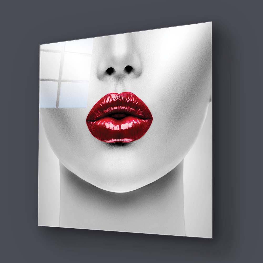 Woman with Red Lips Glass Wall Art - CreoGlass E-Shop