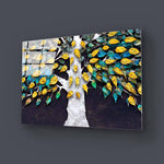 3D Tree with Gold Leaves Glass Wall Art - CreoGlass E-Shop