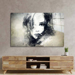A Woman's Face in Ink Glass Wall Art - CreoGlass E-Shop