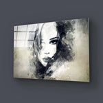 A Woman's Face in Ink Glass Wall Art - CreoGlass E-Shop