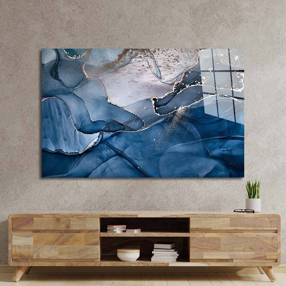 Abstract Blue and Grey Marble Glass Wall Art - CreoGlass E-Shop