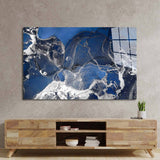 Abstract Blue and Silver Alcohol Ink Marble Glass Wall Art - CreoGlass E-Shop