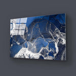 Abstract Blue and Silver Alcohol Ink Marble Glass Wall Art - CreoGlass E-Shop