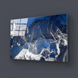 Abstract Blue and Silver Alcohol Ink Marble Glass Wall Art - CreoGlass E-Shop