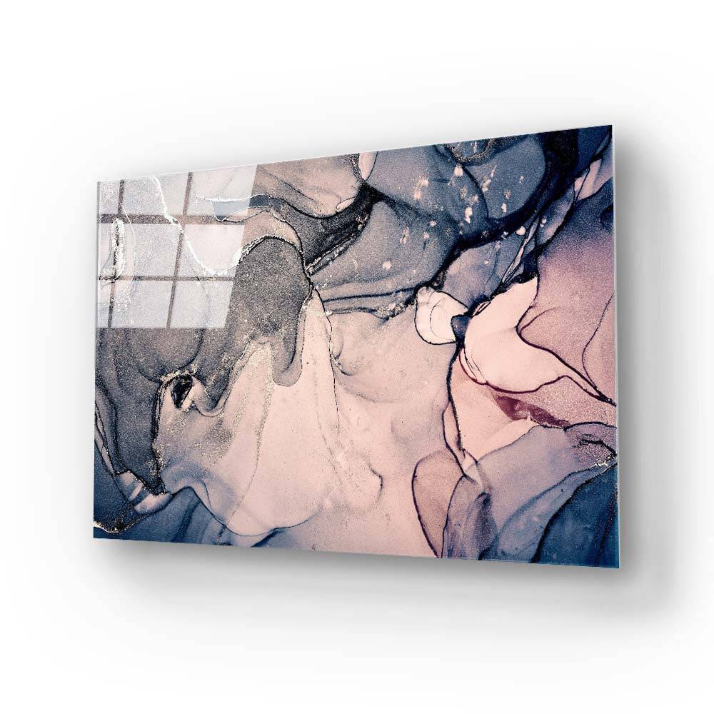 Abstract Light Blue and Baby Pink Alcohol Ink Marble Glass Wall Art - CreoGlass E-Shop