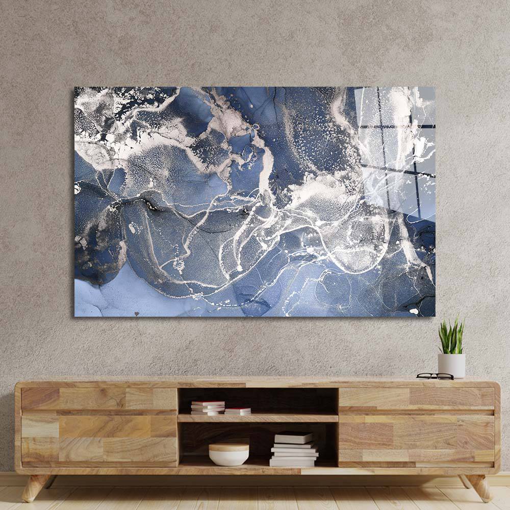 Abstract Light Blue Marble Glass Wall Art - CreoGlass E-Shop