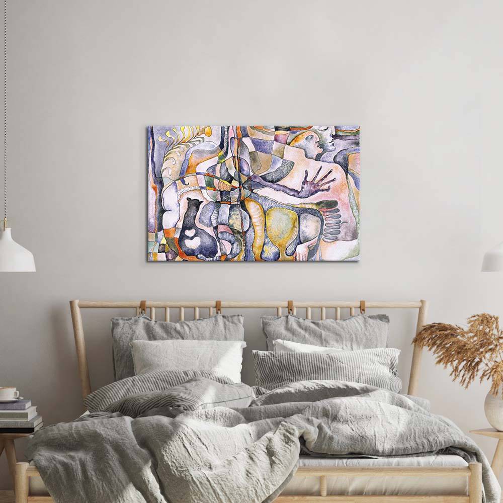 Abstract Man, Woman and their Cat Glass Wall Art - CreoGlass E-Shop