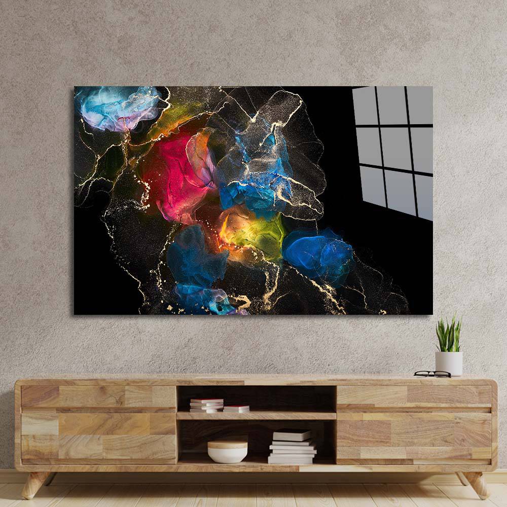 Abstract Multi-Coloured Alcohol Ink Marble Glass Wall Art - CreoGlass E-Shop