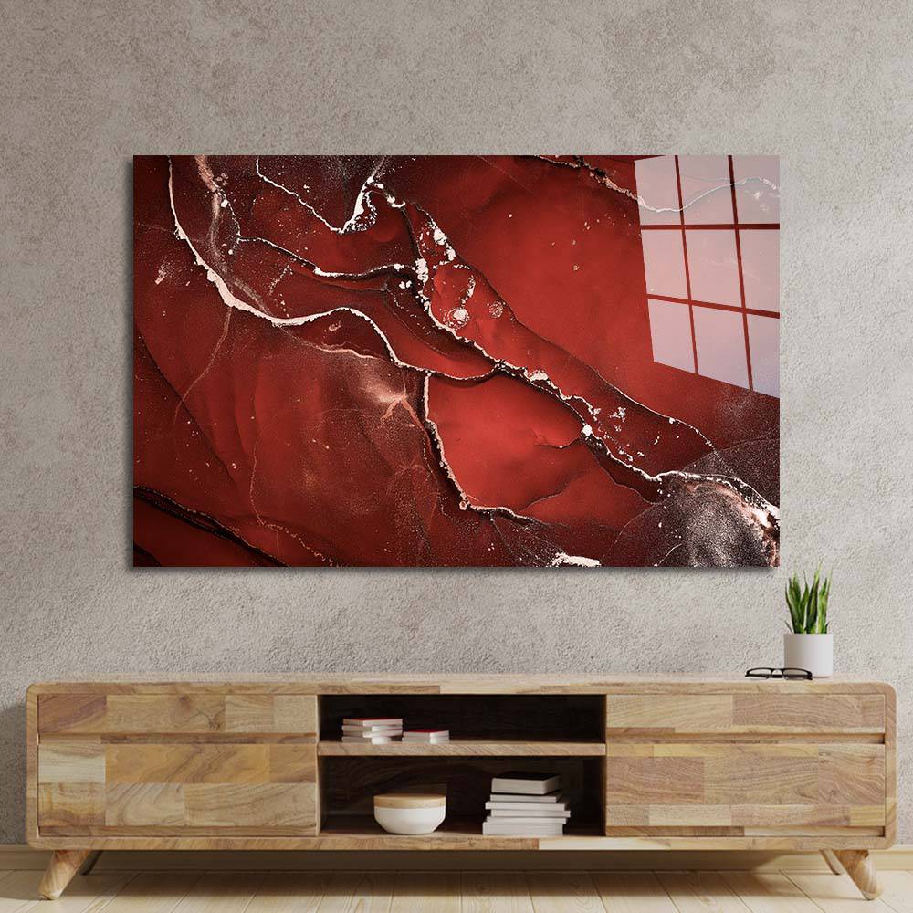 Abstract Red Alcohol Ink Marble Glass Wall Art - CreoGlass E-Shop