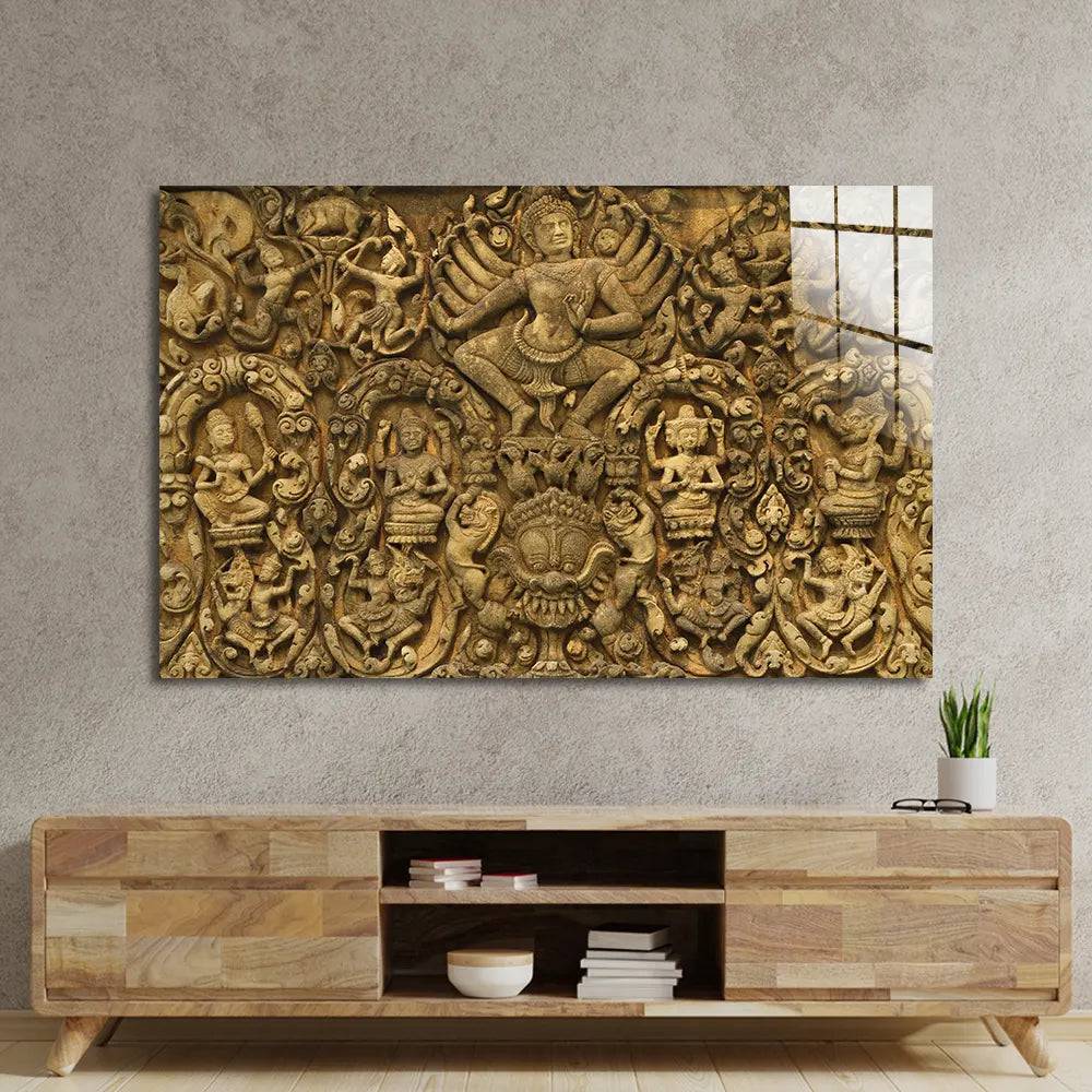 Angkor Wat Stylized Ancient Hindu Glass Wall Art - CreoGlass E-Shop