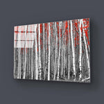 Birch Trees with Red Flowers Glass Wall Art - CreoGlass E-Shop