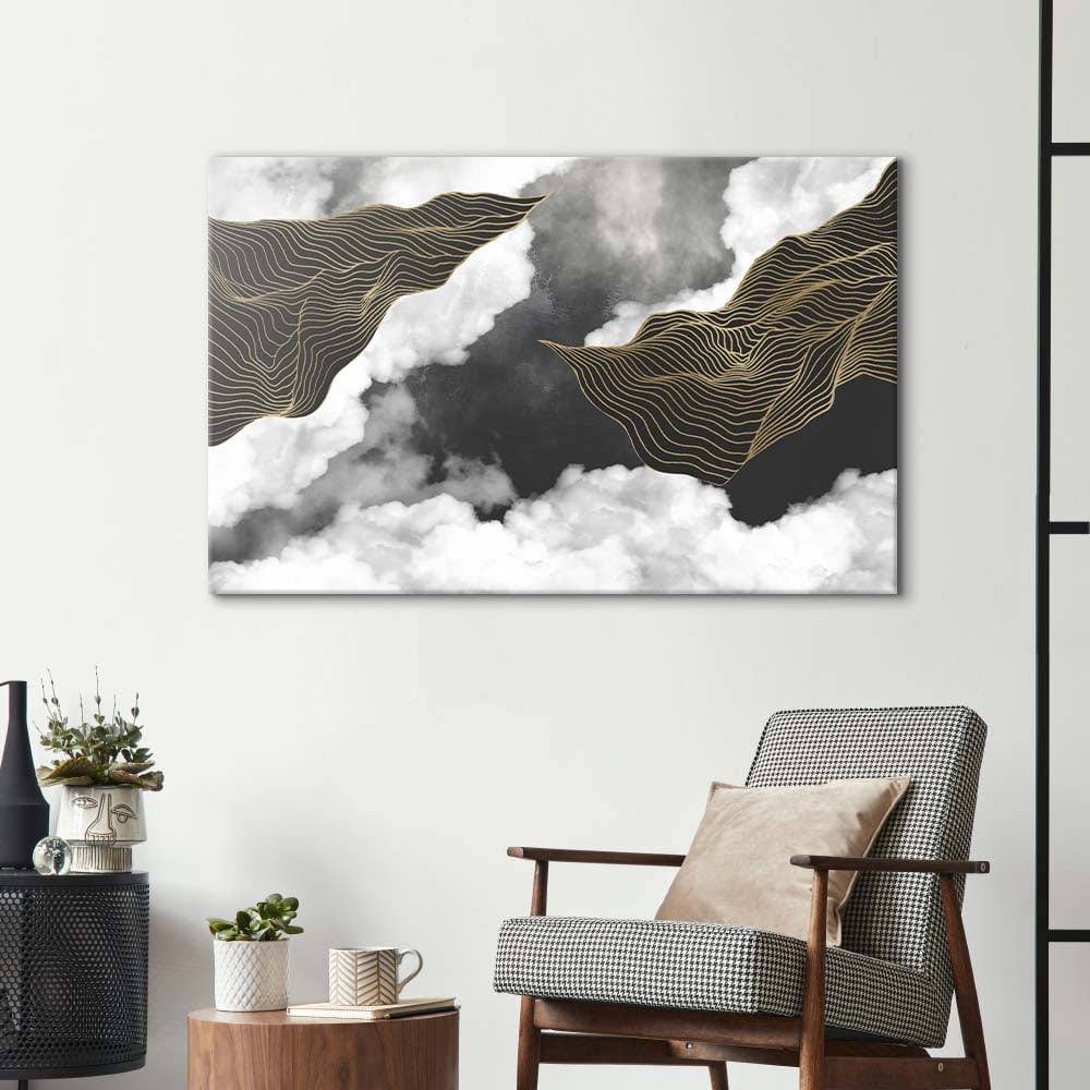 Black and Gold Geometric Clouds Glass Wall Art - CreoGlass E-Shop