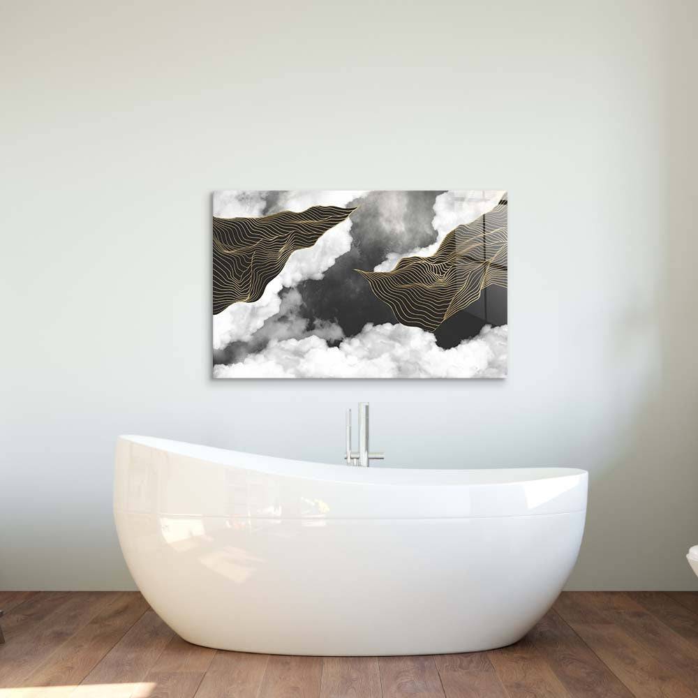 Black and Gold Geometric Clouds Glass Wall Art - CreoGlass E-Shop