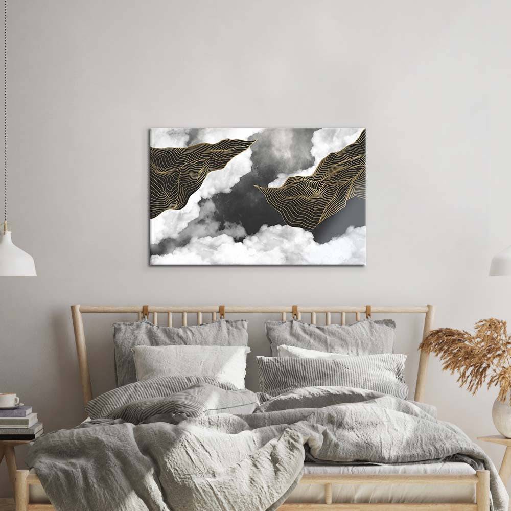 Black and Gold Geometric Clouds Glass Wall Art - CreoGlass E-Shop