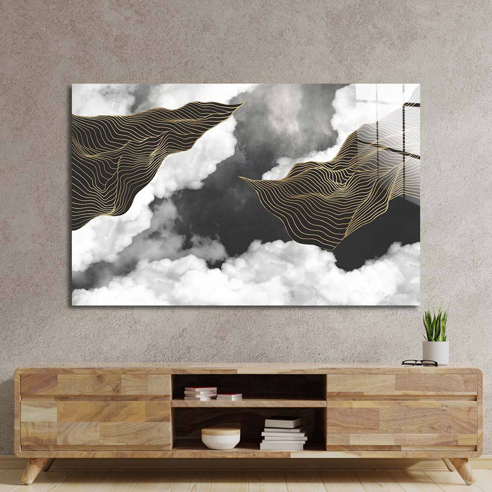 Black and Gold Geometric Clouds Glass Wall Art - CreoGlass E-Shop