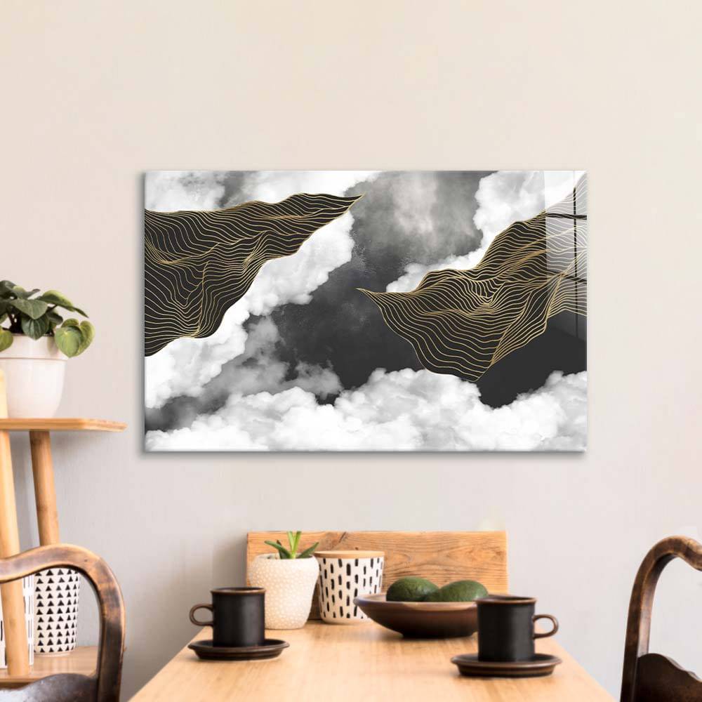 Black and Gold Geometric Clouds Glass Wall Art - CreoGlass E-Shop