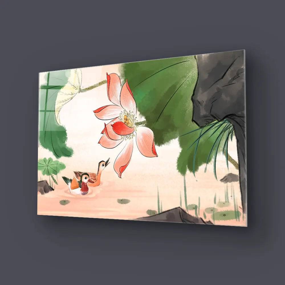 Chinese Style Lotus Glass Wall Art - CreoGlass E-Shop