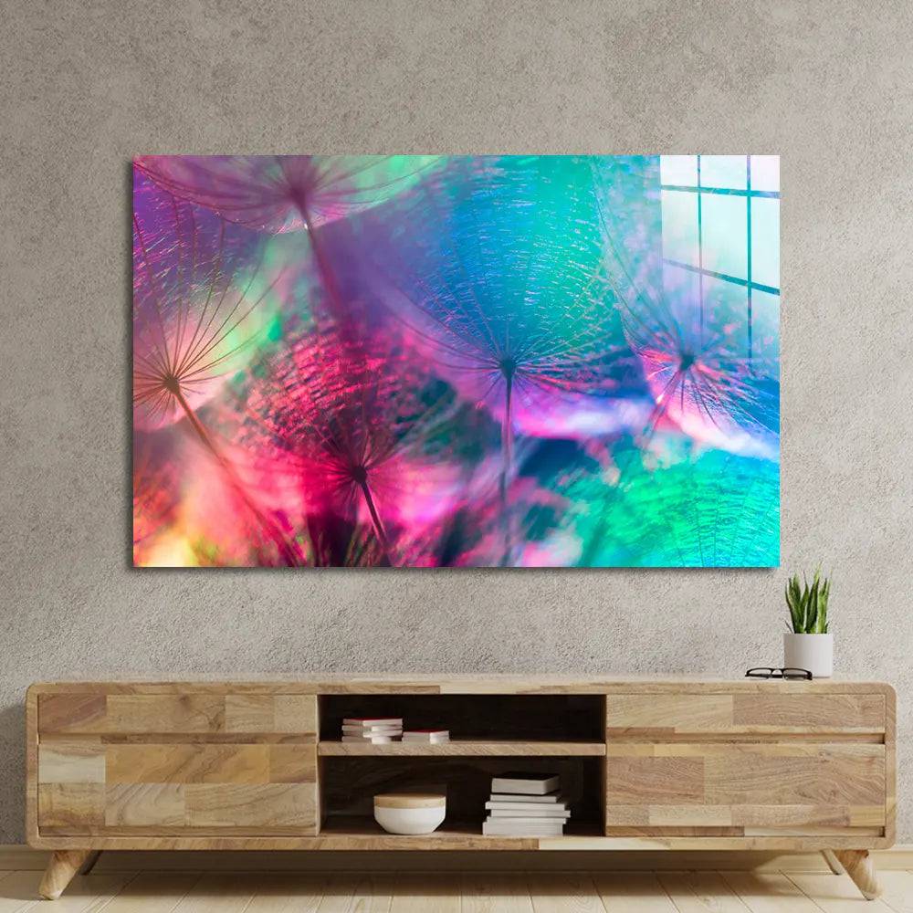 Colourful Dandelion Flowers Glass Wall Art - CreoGlass E-Shop