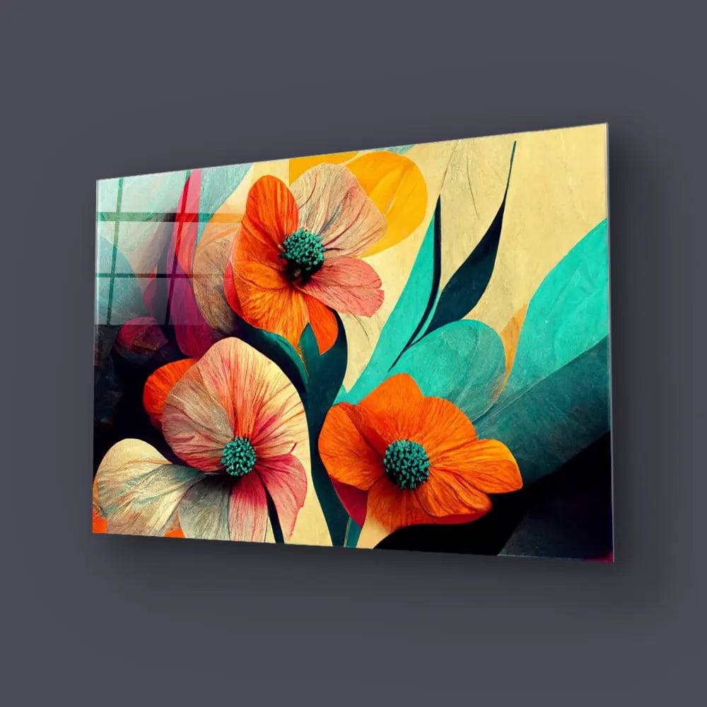 Flower Brush Line Glass Glass Wall Art - CreoGlass E-Shop