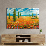 Flower Monet Meadow Glass Wall Art - CreoGlass E-Shop