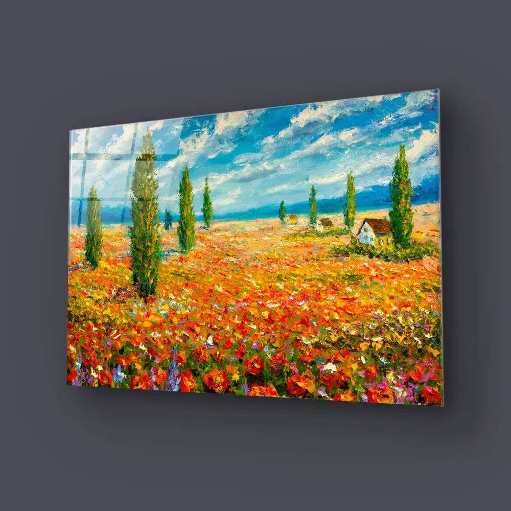 Flower Monet Meadow Glass Wall Art - CreoGlass E-Shop