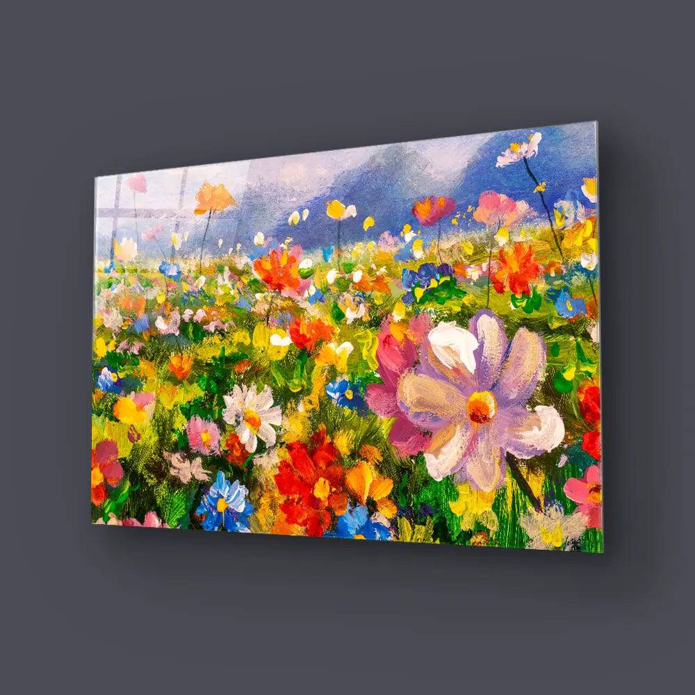Flowers Monet Meadow 2 Glass Wall Art - CreoGlass E-Shop