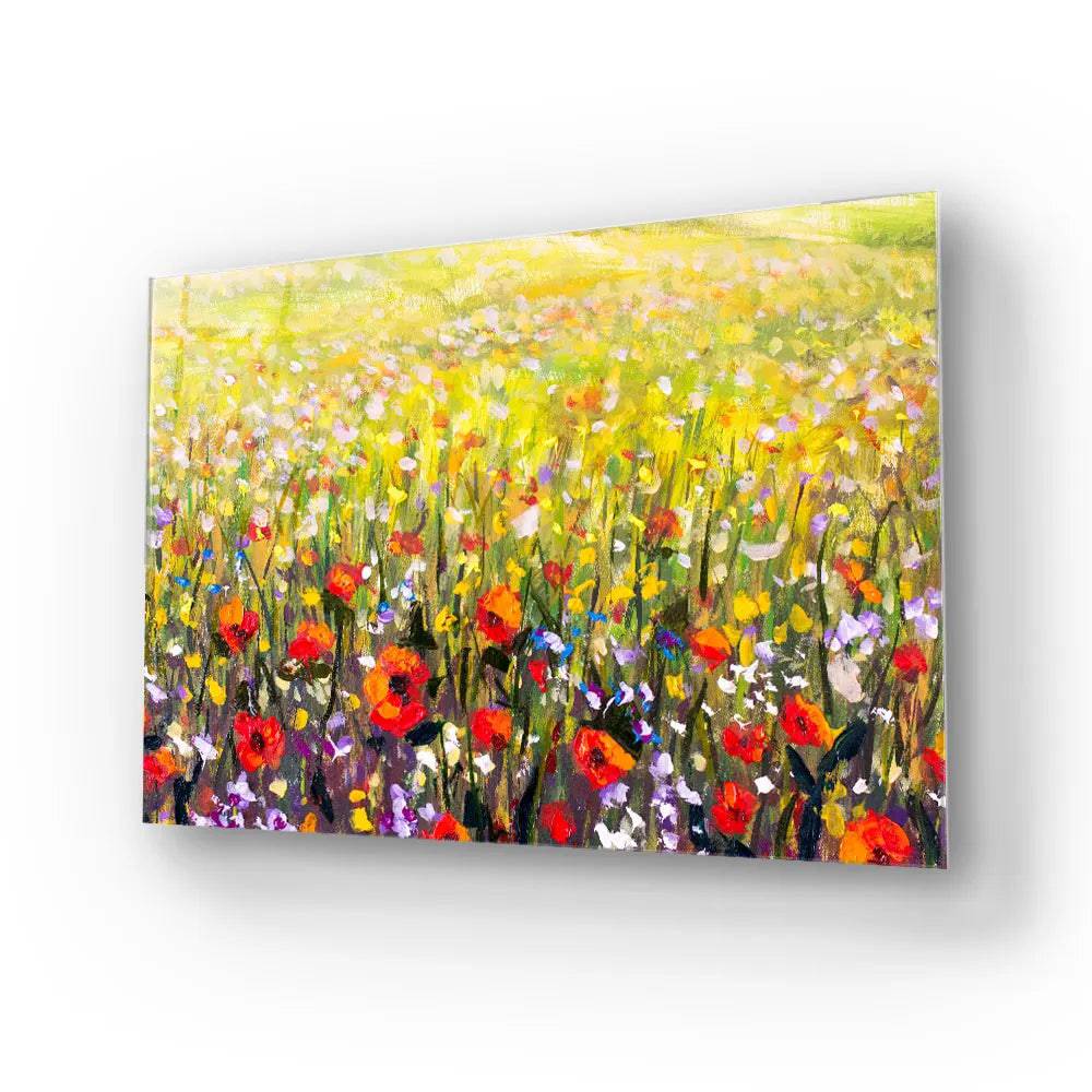 Flowers Red Poppies Glass Wall Art - CreoGlass E-Shop