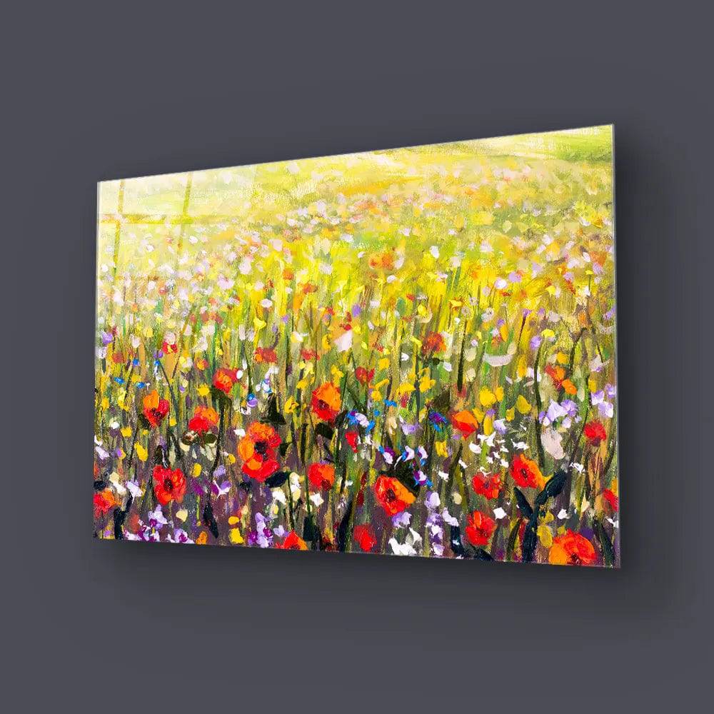 Flowers Red Poppies Glass Wall Art - CreoGlass E-Shop