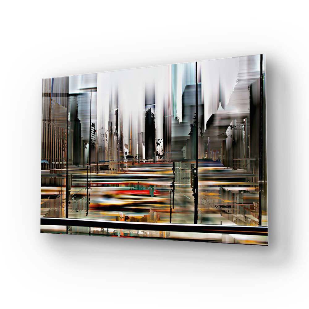 Glitched Cityscape Glass Wall Art - CreoGlass E-Shop
