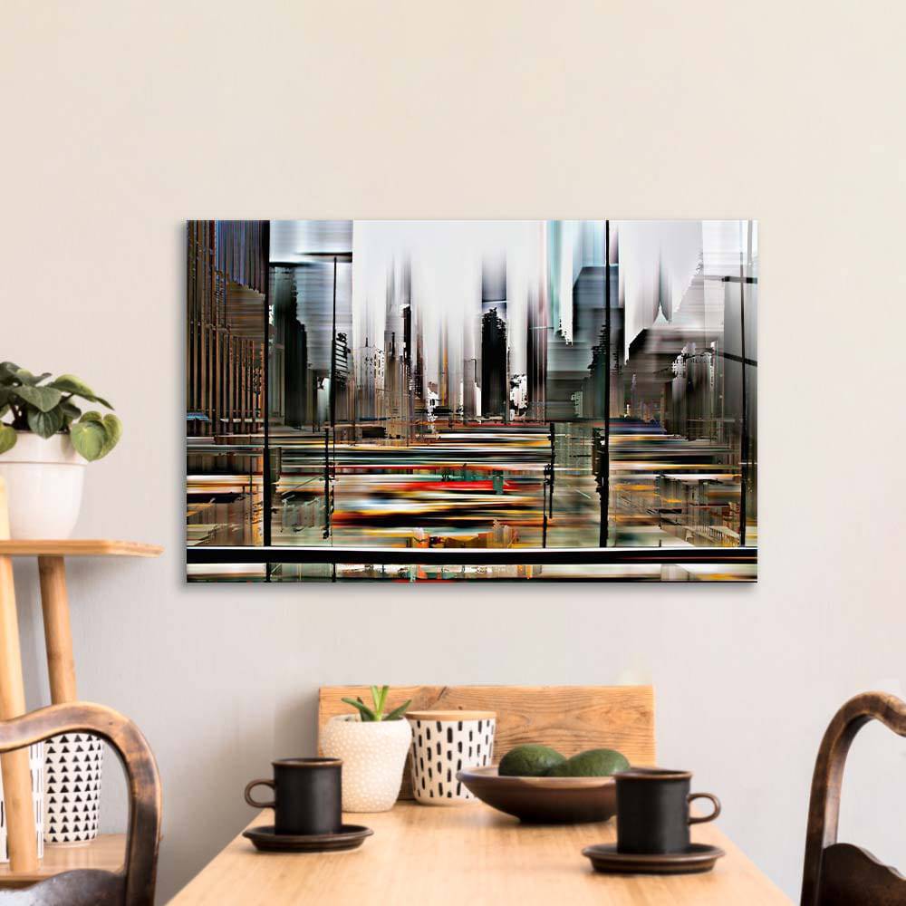 Glitched Cityscape Glass Wall Art - CreoGlass E-Shop