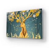 Gold Flowering Stag Glass Wall Art - CreoGlass E-Shop