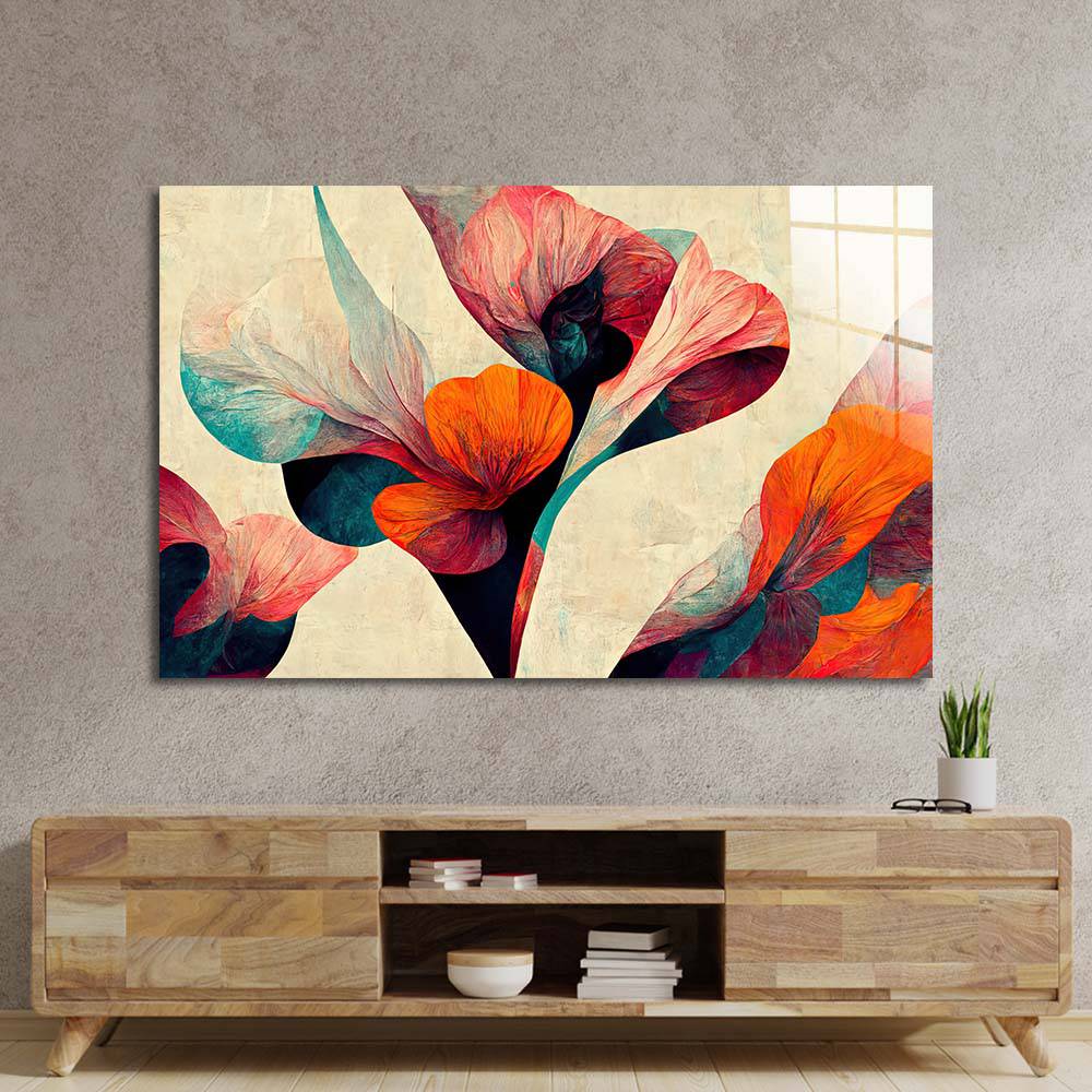 Grunge Paper Calla Lily Glass Wall Art - CreoGlass E-Shop