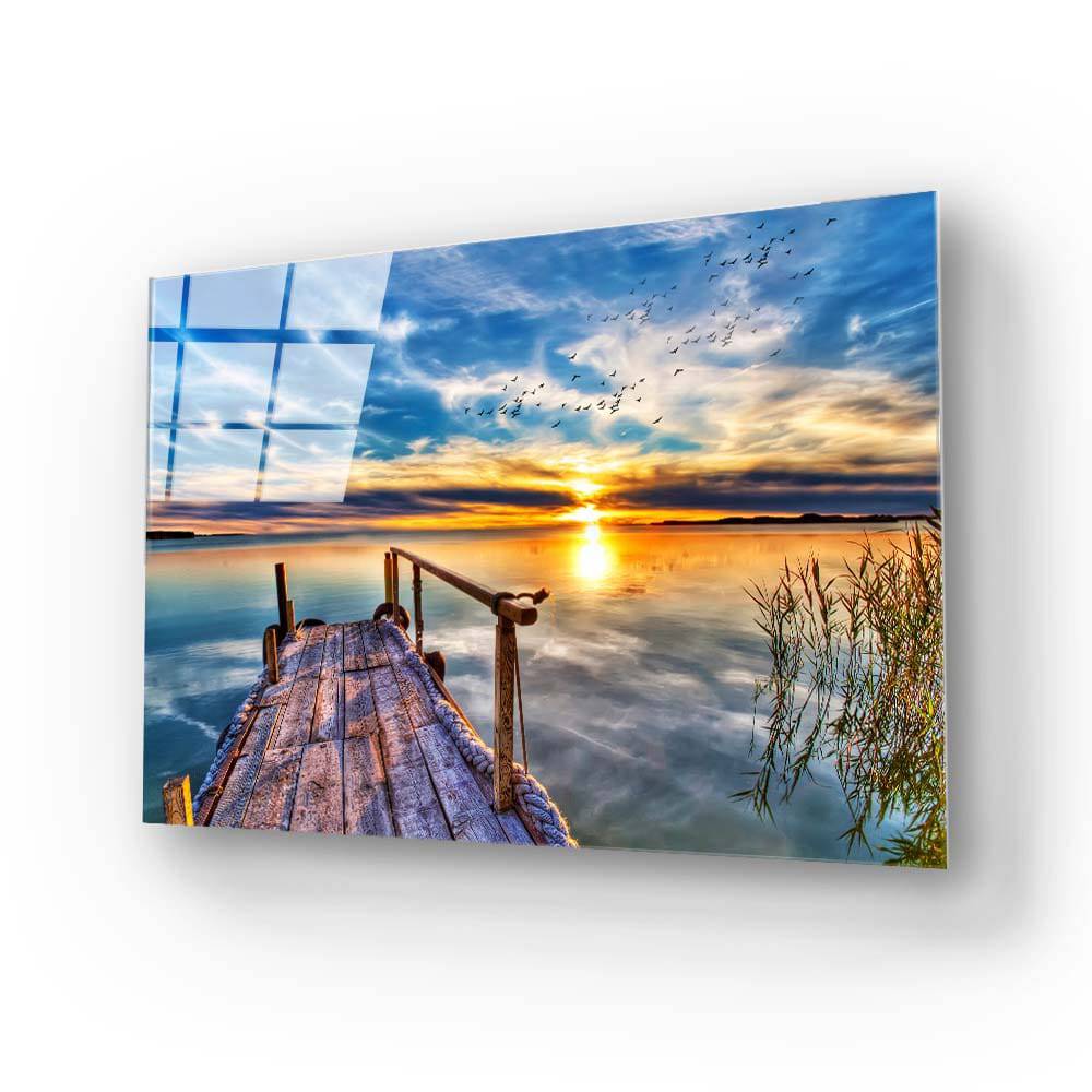 Lake Dock During Sunset Glass Wall Art - CreoGlass E-Shop