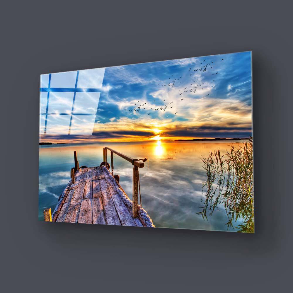 Lake Dock During Sunset Glass Wall Art - CreoGlass E-Shop