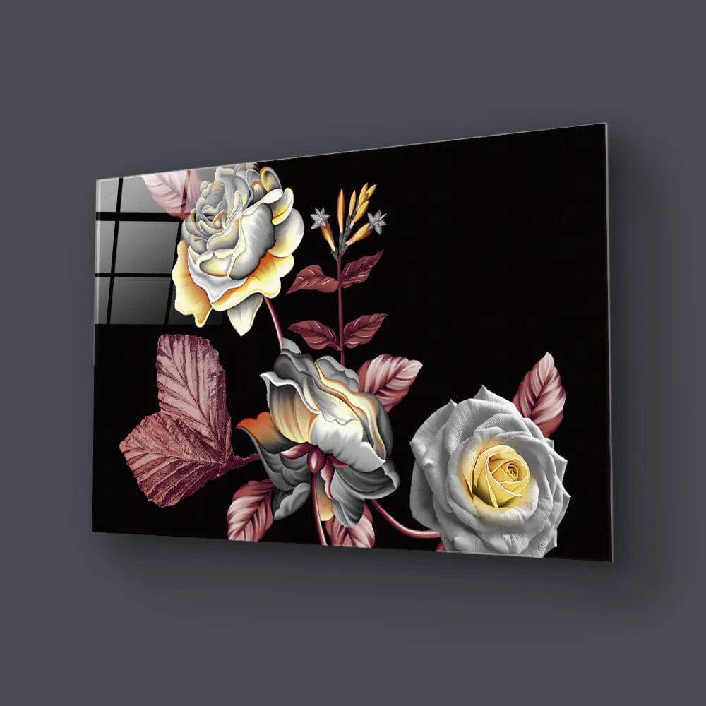 Manual Ornament Watercolour Flowers Roses Texture Glass Wall Art - CreoGlass E-Shop