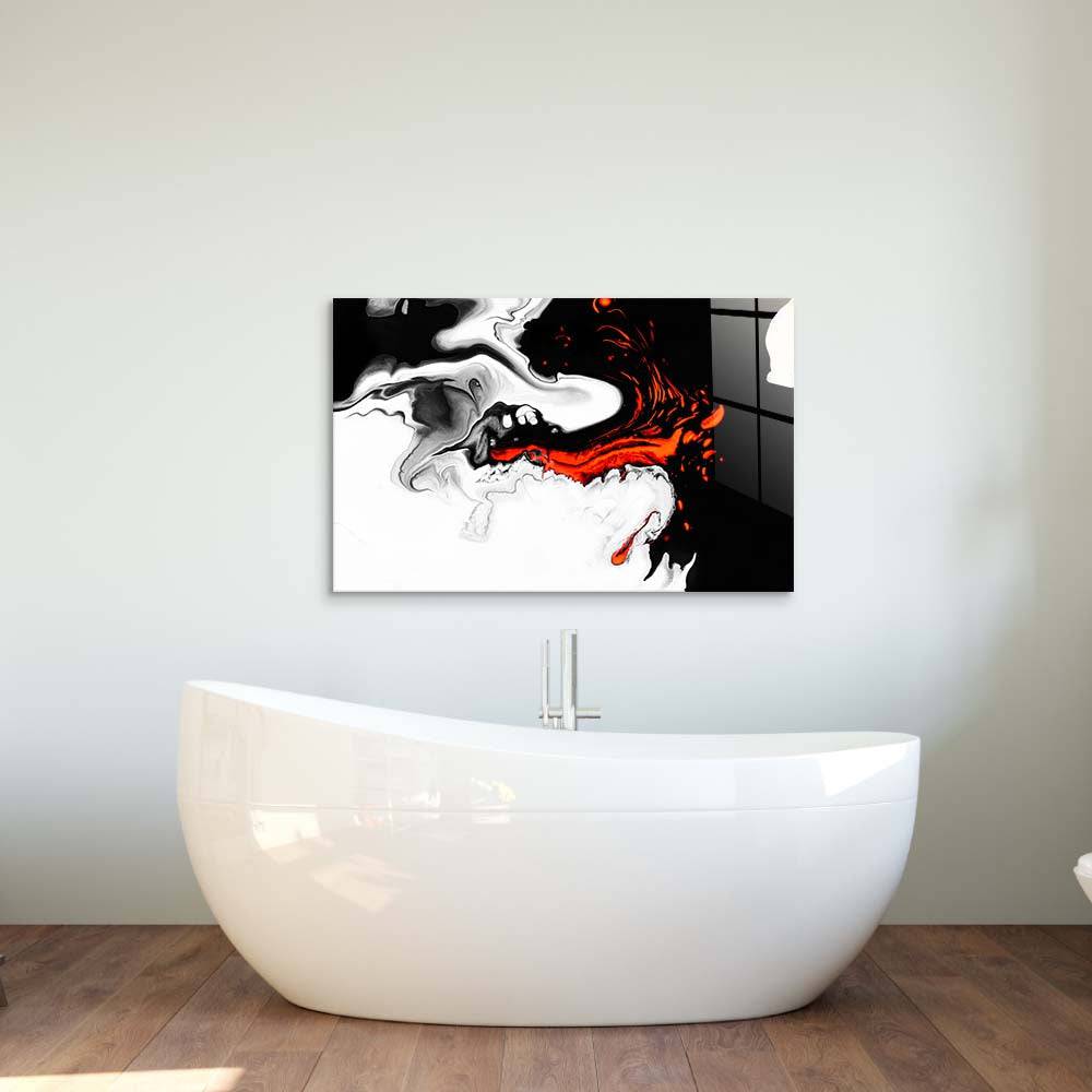 Orange and Black Liquid Marble Glass Wall Art - CreoGlass E-Shop
