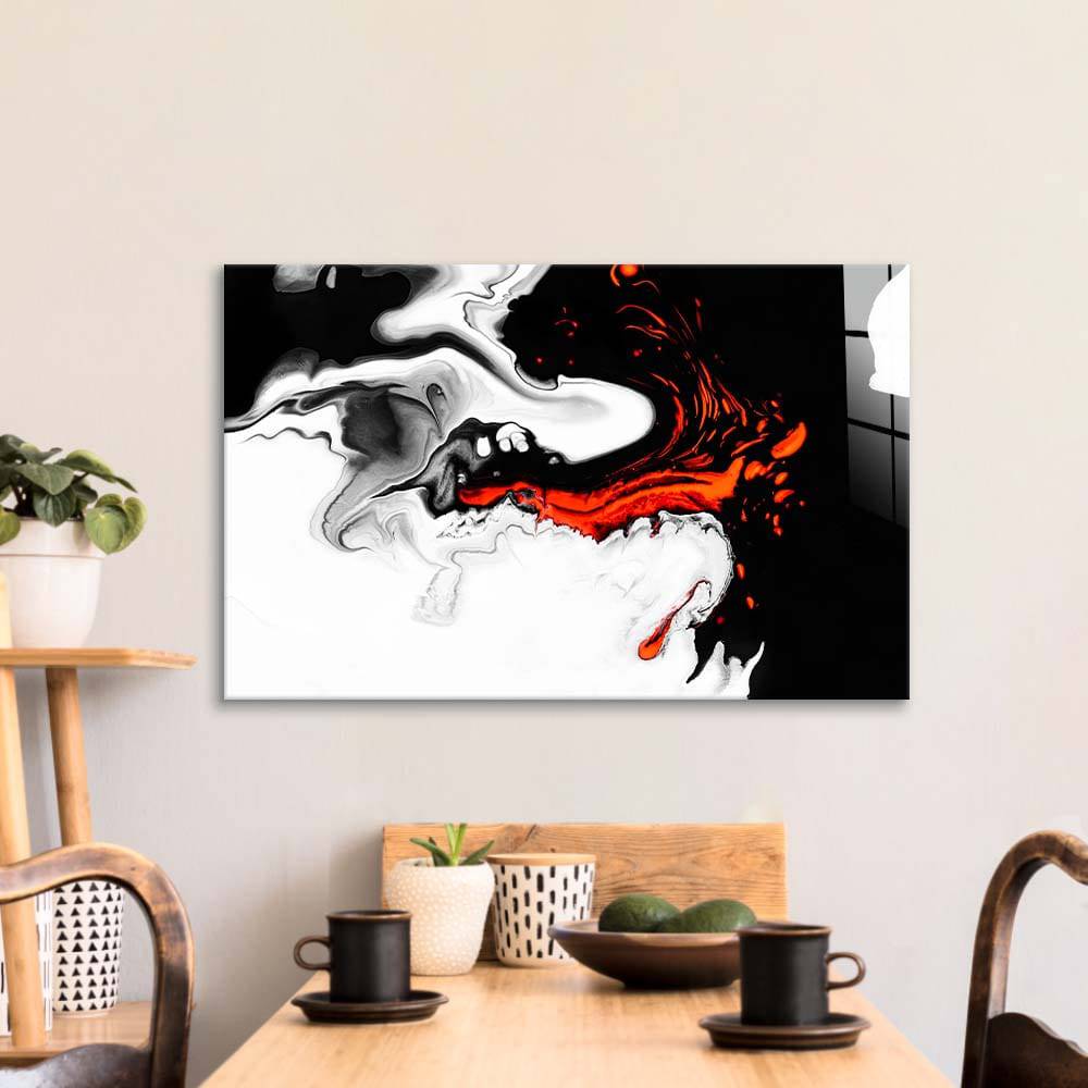 Orange and Black Liquid Marble Glass Wall Art - CreoGlass E-Shop
