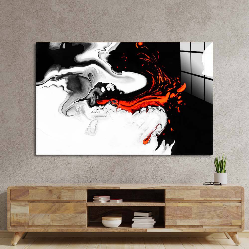 Orange and Black Liquid Marble Glass Wall Art - CreoGlass E-Shop
