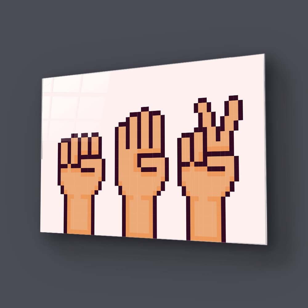 Pixel Rock, Paper, Scissors Glass Wall Art - CreoGlass E-Shop