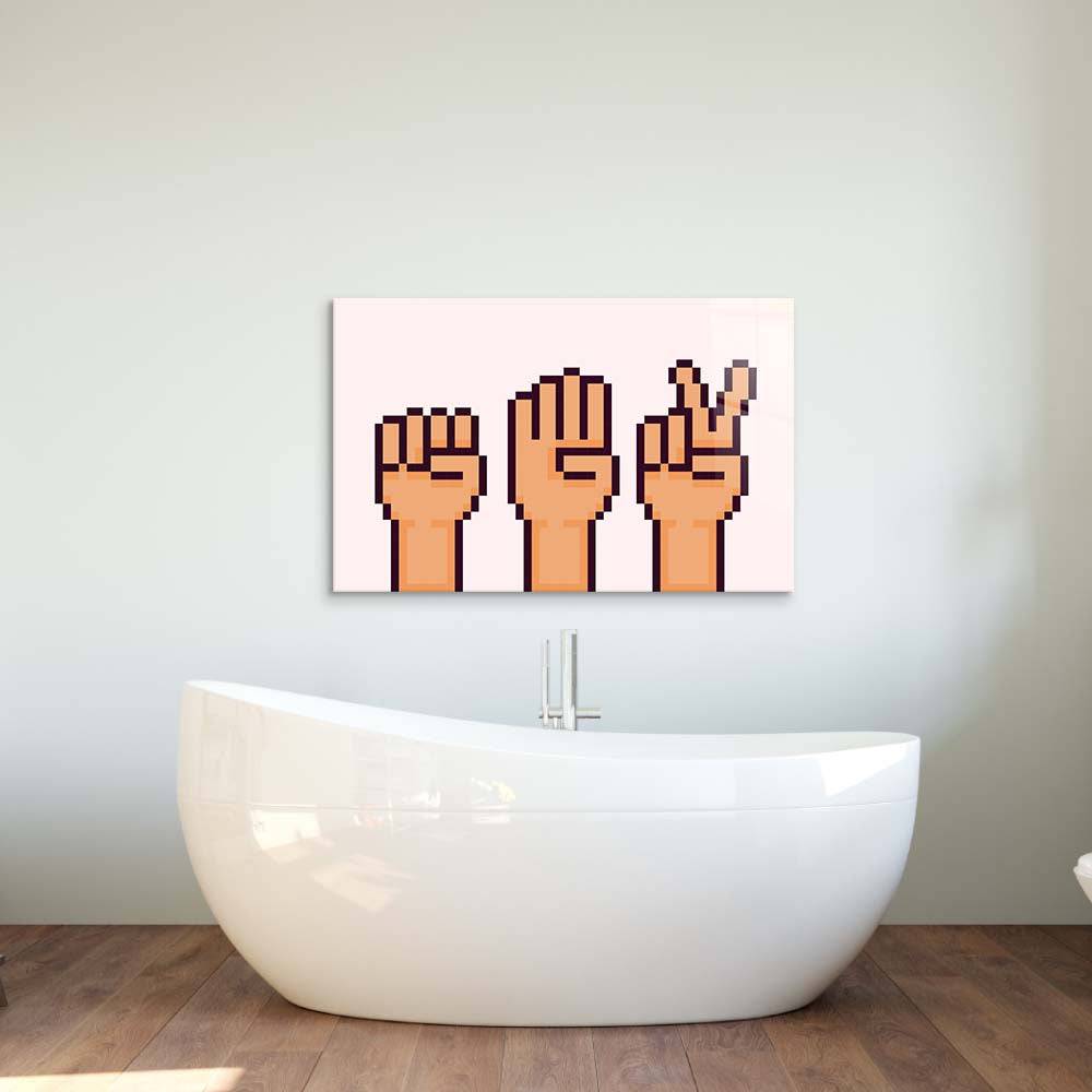 Pixel Rock, Paper, Scissors Glass Wall Art - CreoGlass E-Shop