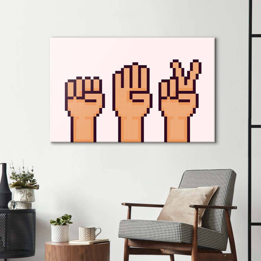 Pixel Rock, Paper, Scissors Glass Wall Art - CreoGlass E-Shop