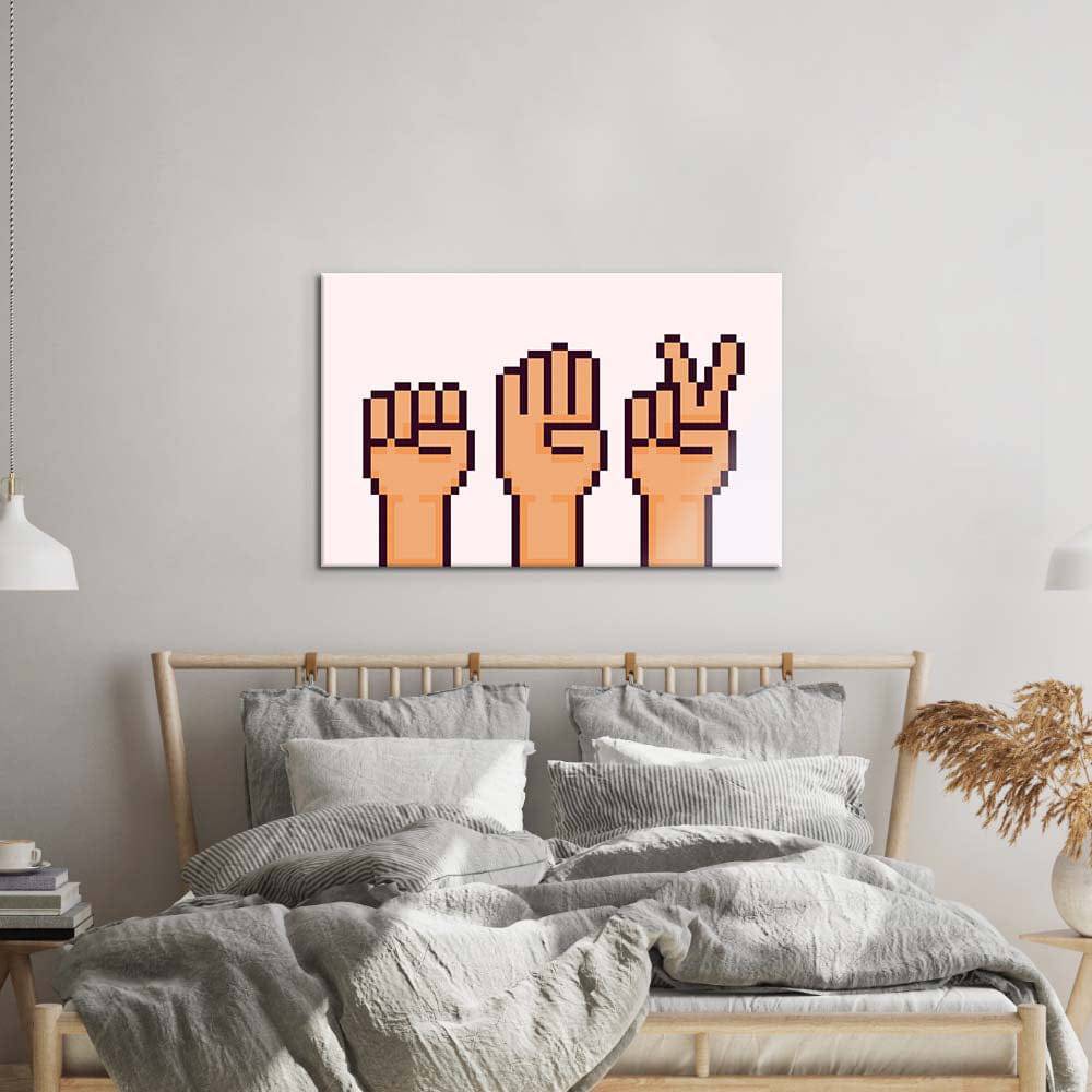 Pixel Rock, Paper, Scissors Glass Wall Art - CreoGlass E-Shop