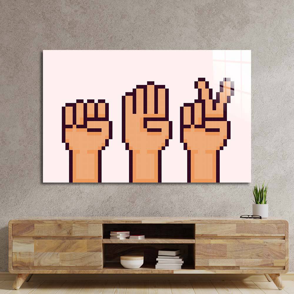 Pixel Rock, Paper, Scissors Glass Wall Art - CreoGlass E-Shop
