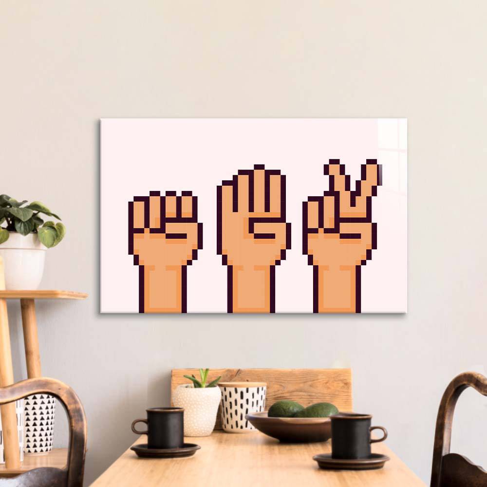 Pixel Rock, Paper, Scissors Glass Wall Art - CreoGlass E-Shop