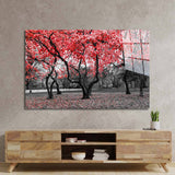 Red Leaves Trees in Park Glass Wall Art - CreoGlass E-Shop