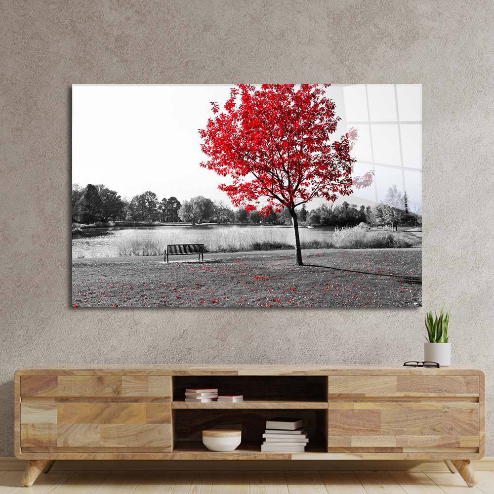 Red Maple Tree Glass Wall Art - CreoGlass E-Shop