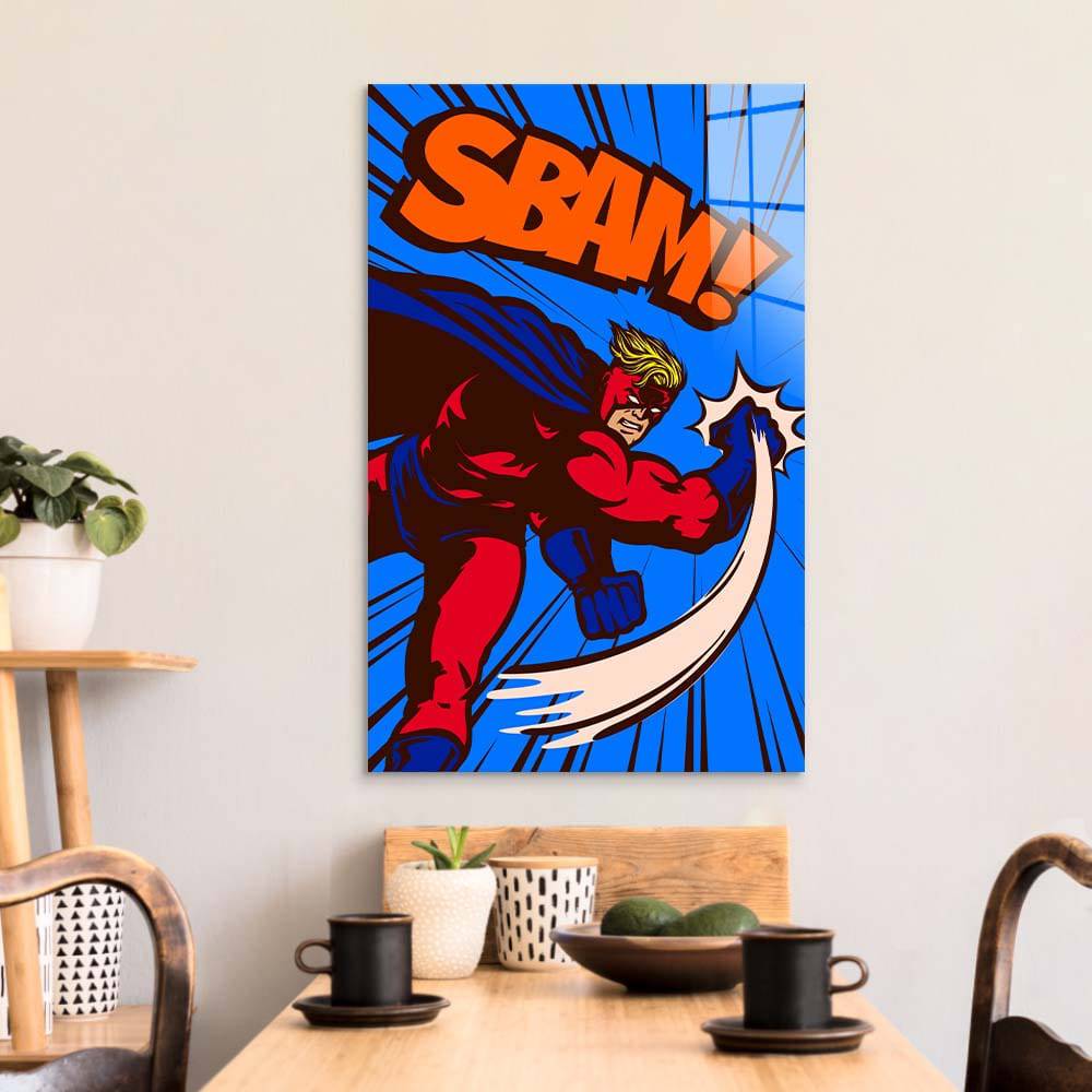 Retro Superhero Glass Wall Art - CreoGlass E-Shop