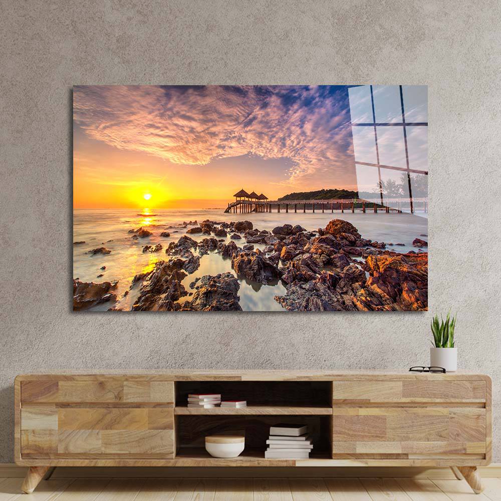 Rocky Beach During Sunset Glass Wall Art - CreoGlass E-Shop