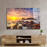 Rocky Beach During Sunset Glass Wall Art - CreoGlass E-Shop