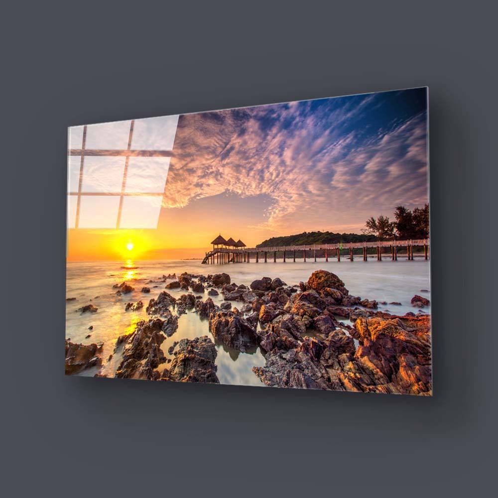 Rocky Beach During Sunset Glass Wall Art - CreoGlass E-Shop